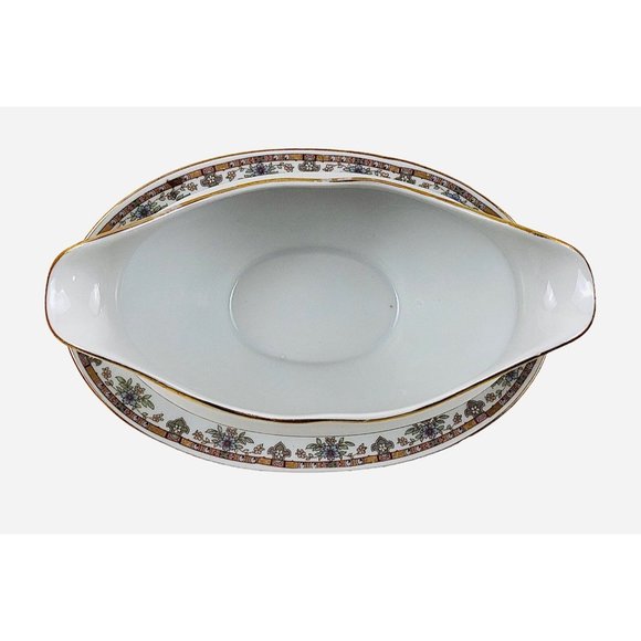 Royal Beyreuth Gravy Boat Bavaria Porcelain Gold Trim Floral Attached Underplate - Picture 3 of 9